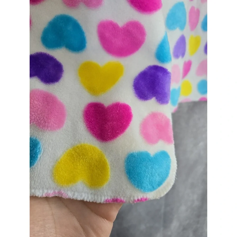 Vintage Walmart Hearts Soft Baby Blanket Aqua Purple Pink Yellow Fuchsia